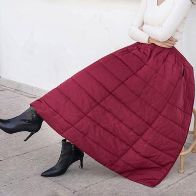 Winter Women Skirt Thick Padded High Waist Zipper Closure Solid Color Pockets Soft Windproof Cold Resistant Ankle Length Lady Down Skirt Maxi Skirt