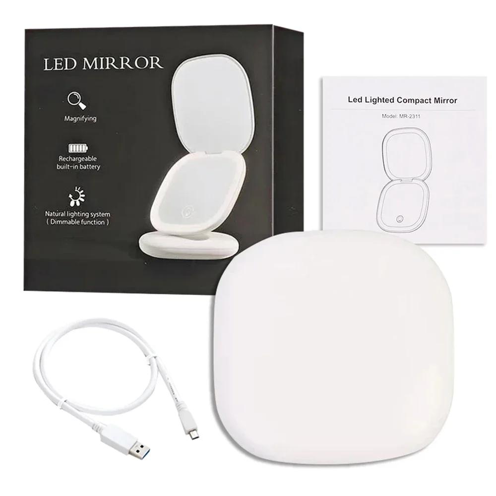 LED Lighted Travel Makeup Mirror Rechargeable 1x/5x Magnifying 3 Light Colors & Brightness Dimmable Portable Compact Mirror