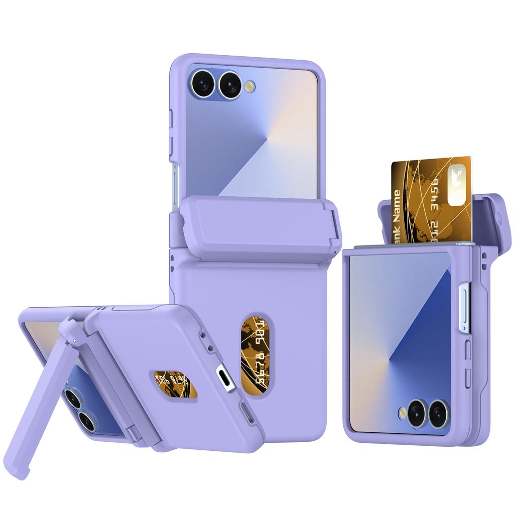 Shockproof Bracket Hinge Case For Samsung Galaxy Z Flip 7 6 5 Flip7 Flip6 Zflip7 Cover Hard Wallet Card Insertion Folding Cases