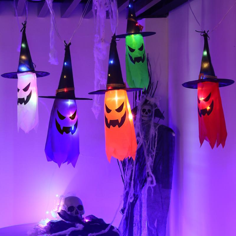 LED Pumpkin Lantern Wizard Hat Halloween String Lights: Spooky Atmosphere & Colored Ghost Festive Decor