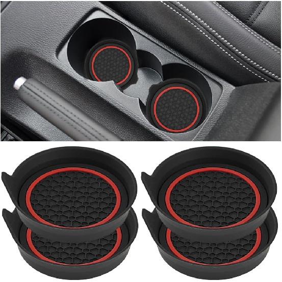 HZEL Car Cup Holder Coasters, 4PCS Non Slip Waterproof Vehicle Water Bottle Pads, Recessed Automotive Interior Drink Mat Decoration Accessories,