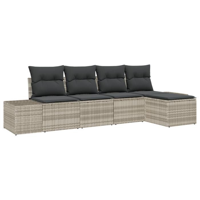 VidaXL Ensemble de Canapés de Jardin 5 Pièces avec Coussins Gris Clair en Rotin 3347022