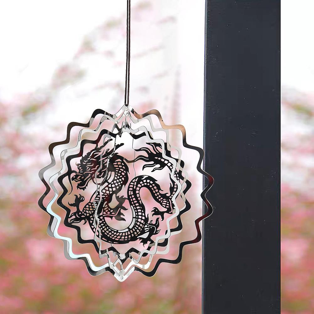 Dragon Sublimation Wind Spinner Metal Rotating Hanging Decoration Feng Shui Wind Catcher Bird Deterrent Nursery Farmhouse Decor