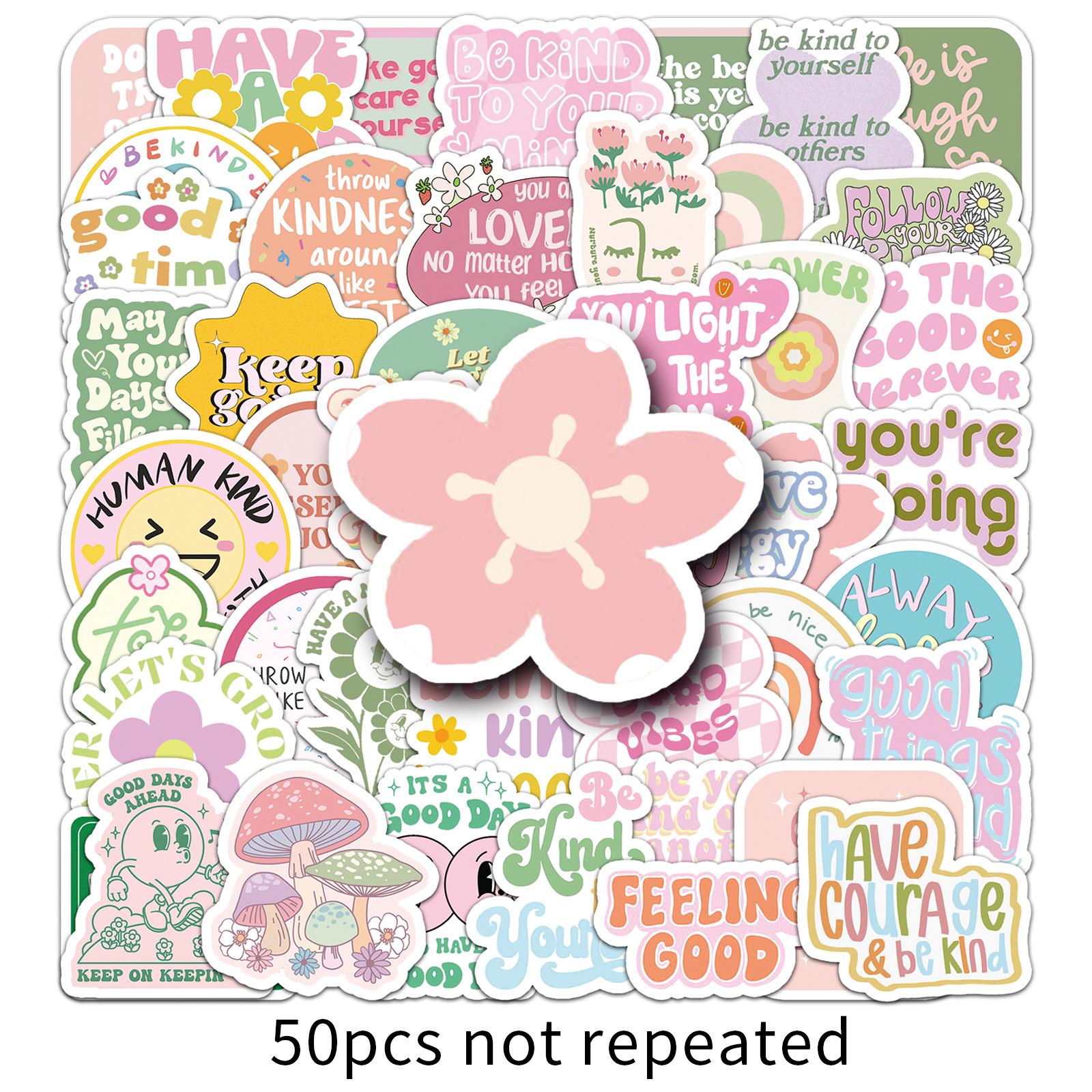 50 Danish Pink Motivational Cartoon Stickers: Waterproof Decorative Phrases for Suitcases