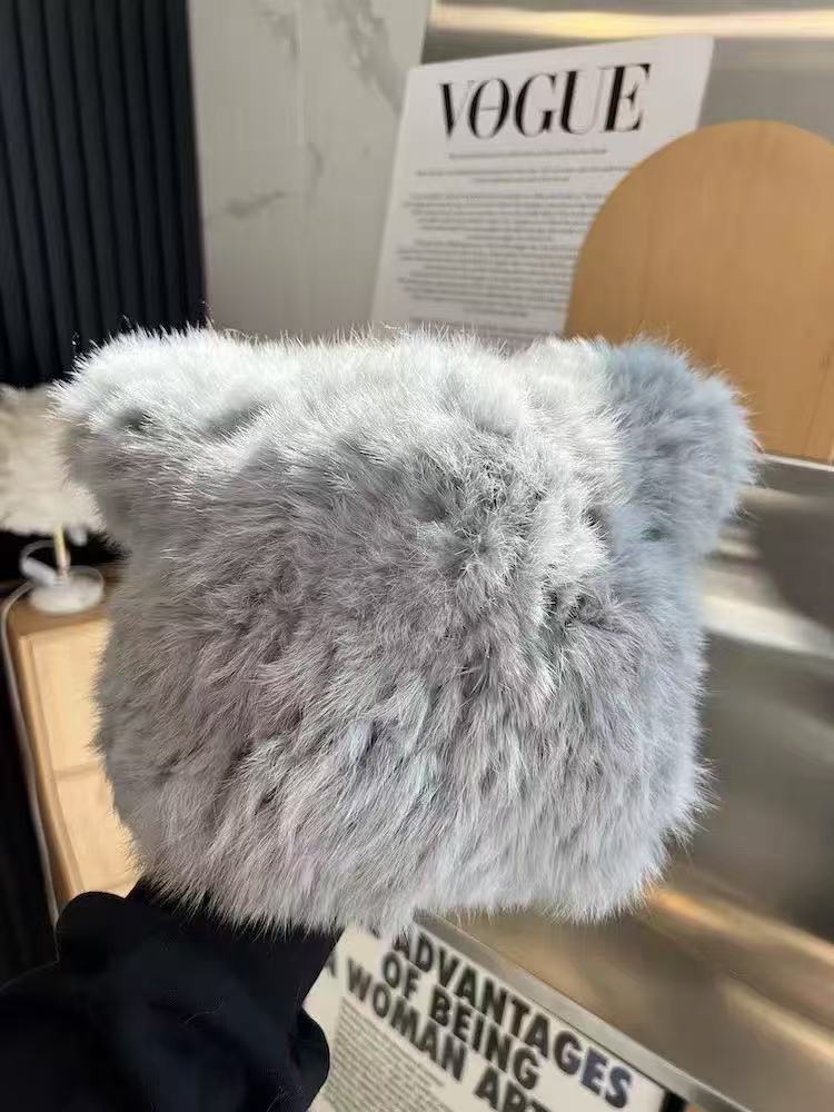 Mao Mao Hat Real Mao Rabbit Plush Fur Hat Versatile Cold-proof Warm Wool Knitted Baotou Hat Women's Winter