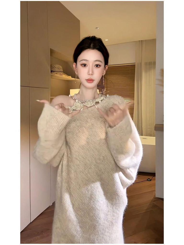 Elegant French 3D Floral Knit Sweater & Midi Skirt Set