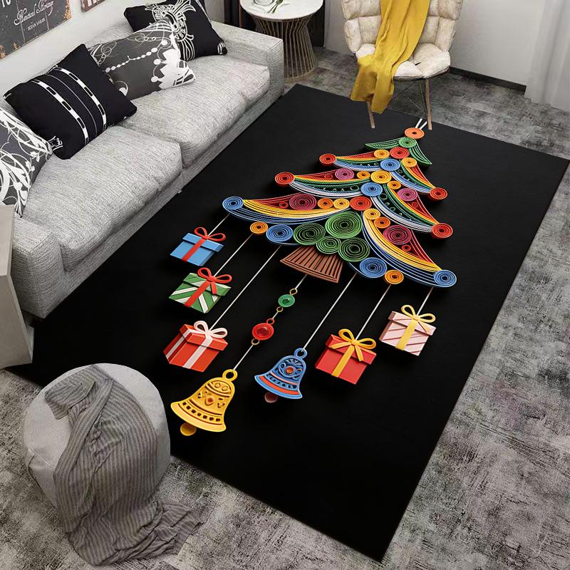 Colorful Christmas Tree Design Carpet with Gifts and Bells Pattern Suitable for use as an anti-slip for living room bedroom sofas