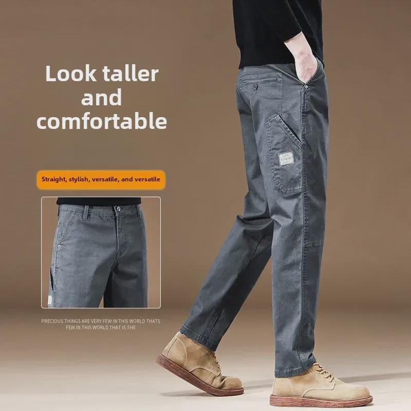 Men's Khaki Stretch Casual Pants - 2024 Spring/Autumn High-End Cotton Loose-Fit Overalls.