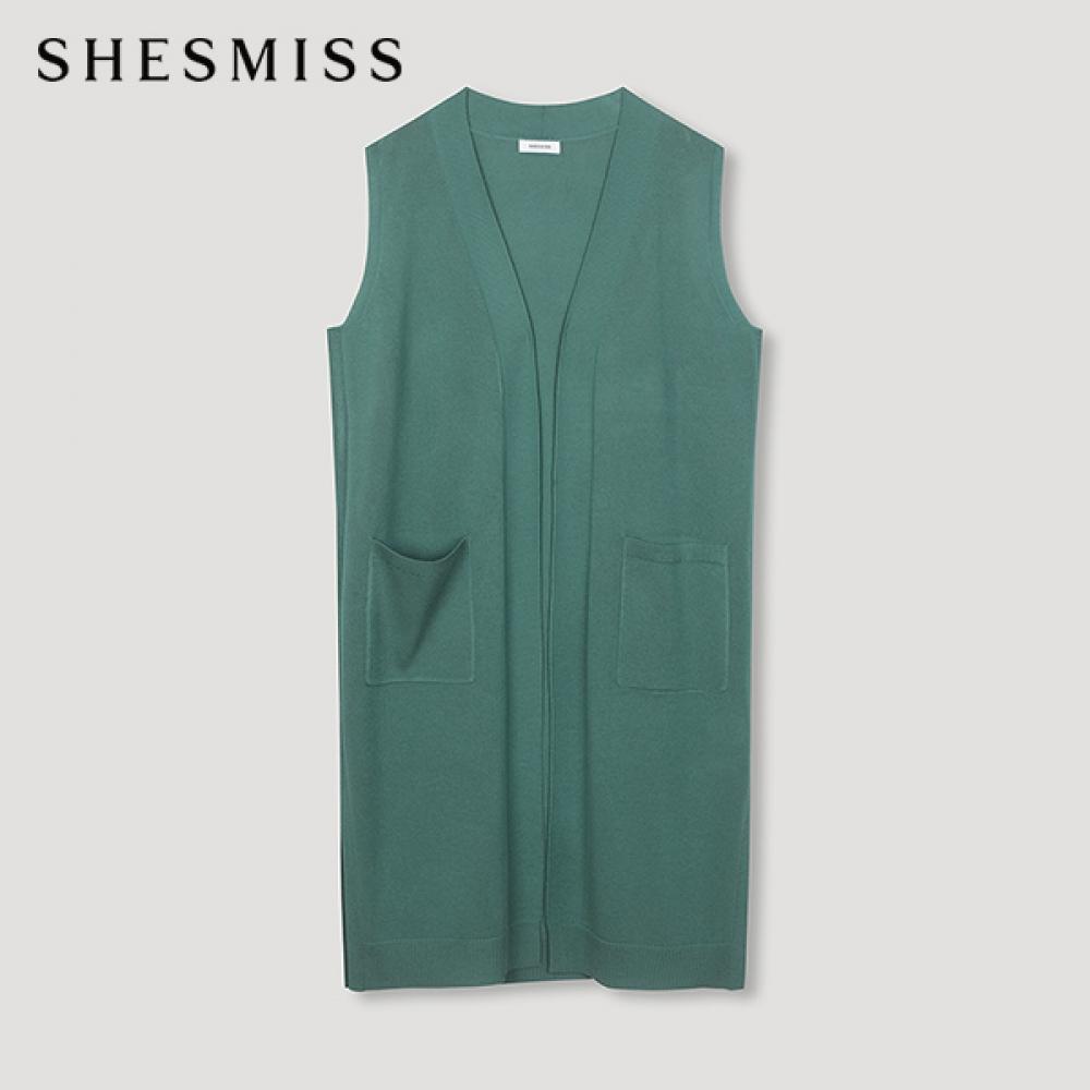 

She S miss Открытый длинный вязаный жилет SSkvtn22010 De DARK GREEN/55