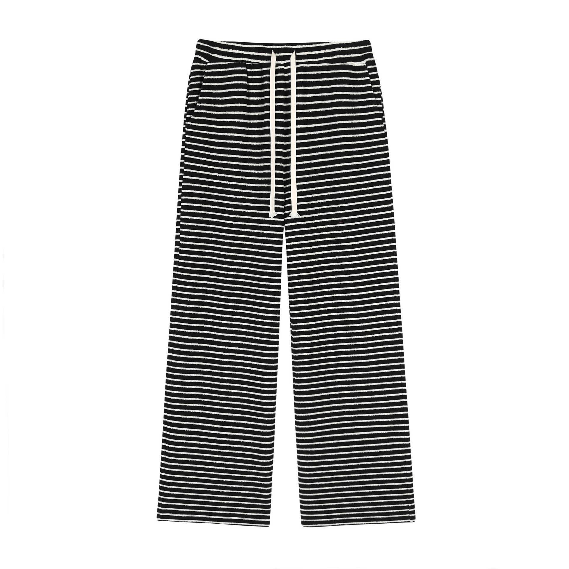 

Women s High Waist Striped Terry Cloth Wide Leg Pants - Plus Size, Spring Slimming Draping, Style 63158 4XL (for 180-200 jin)