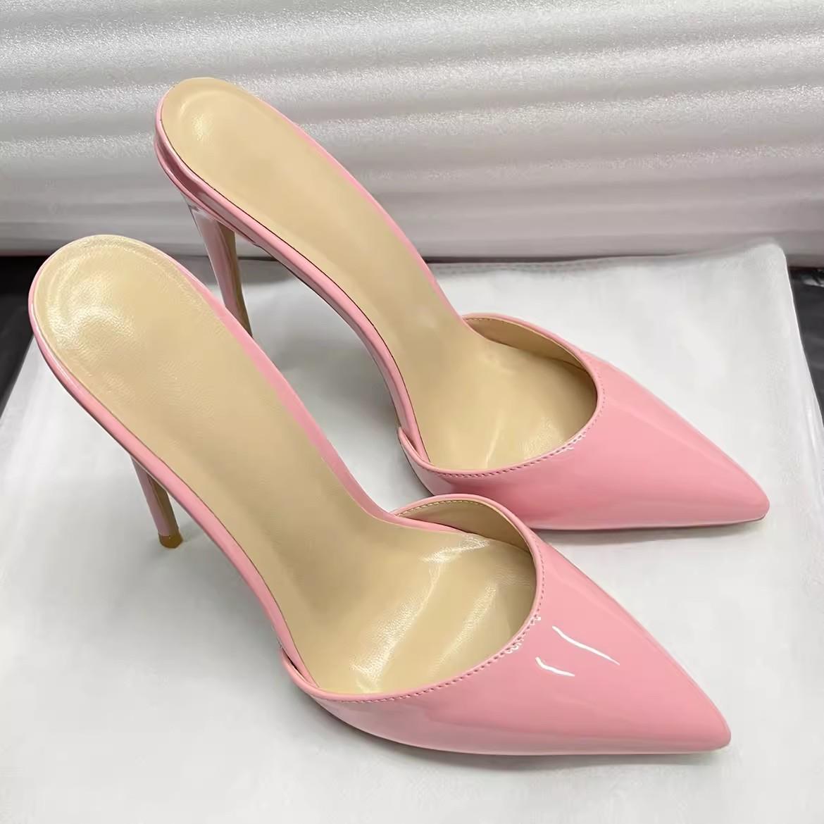 

Высокое качество 8/10/12 см Шпилька Высокий Каблук Мюли Женские Лакированная Кожа Свадебные Свадебные Блестящие Мюли роскошные дизайнерские туфли для женщин 35