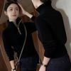 Women's Half-Zip High-Neck Slimming Knit Sweater - Fashionable Long-Sleeved Base Layer Top