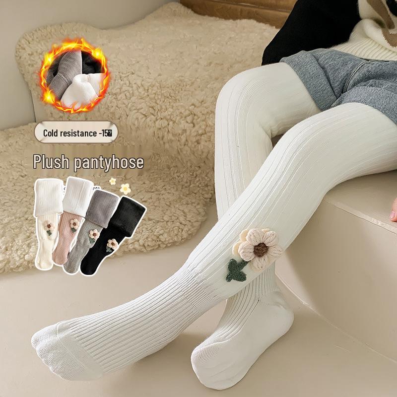 Mädchen Leggings mit Blumenmuster, warm gefüttert mit Samt: Kuschelige Herbst-/Winterstrumpfhosen für Babys und Kleinkinder