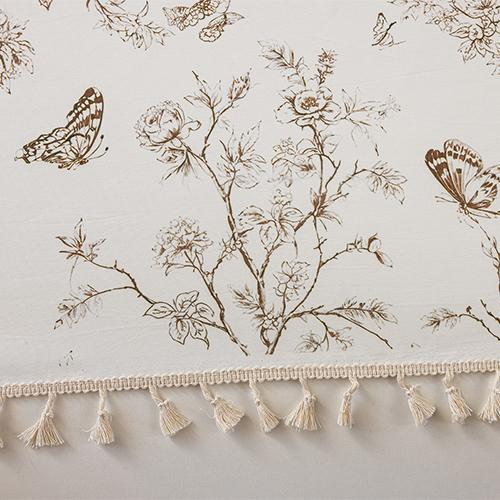 

1PC Nuan Series French Retro Butterfly Printed Curtains Rustic Style Tassel Edge Semi Transparent Curtains for Bedroom Living Room Window Home Decor W100cm x L130cm