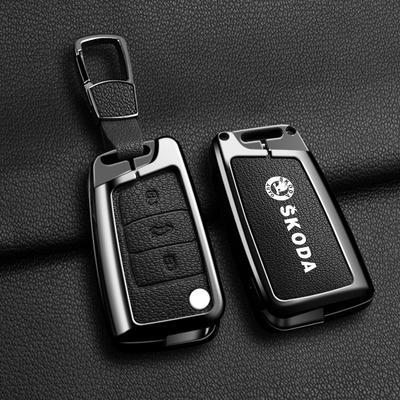 AEU1 High Quality Leather Car Key Case Cover Shell Bag For Octavia A5 A7 Fabia Superb Kodiaq Karoq Keychain Auto Accessories