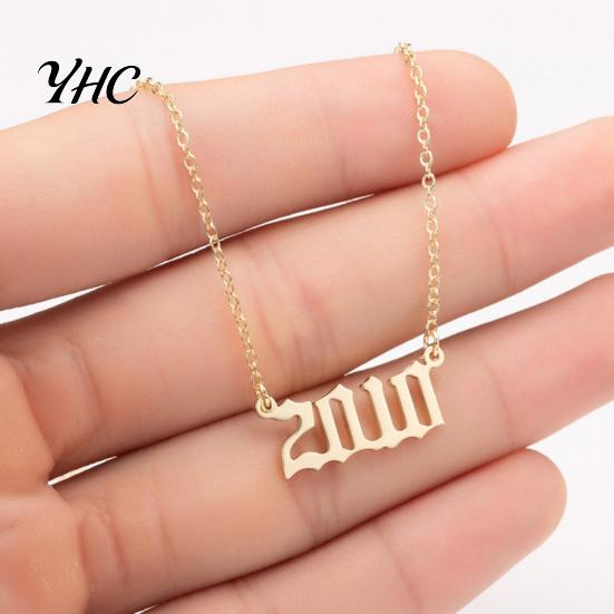 1980-2019 Birth Year Number Charm Pendant Stainless Steel Chain Necklace Jewelry