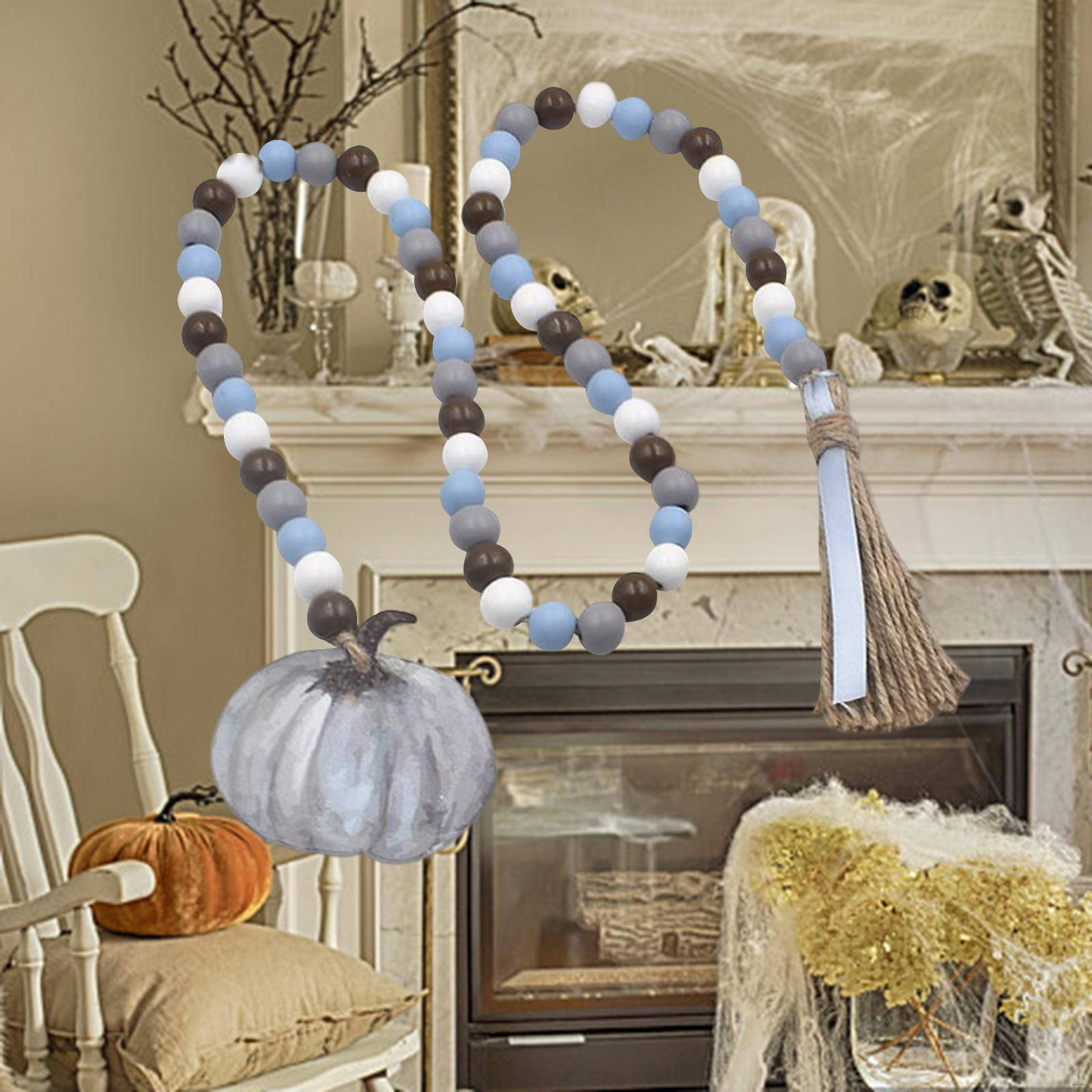 

Halloween Wood Bead Garland, with Tassels Wall Hanging Pumpkin Tag Wooden Beads for Restaurant