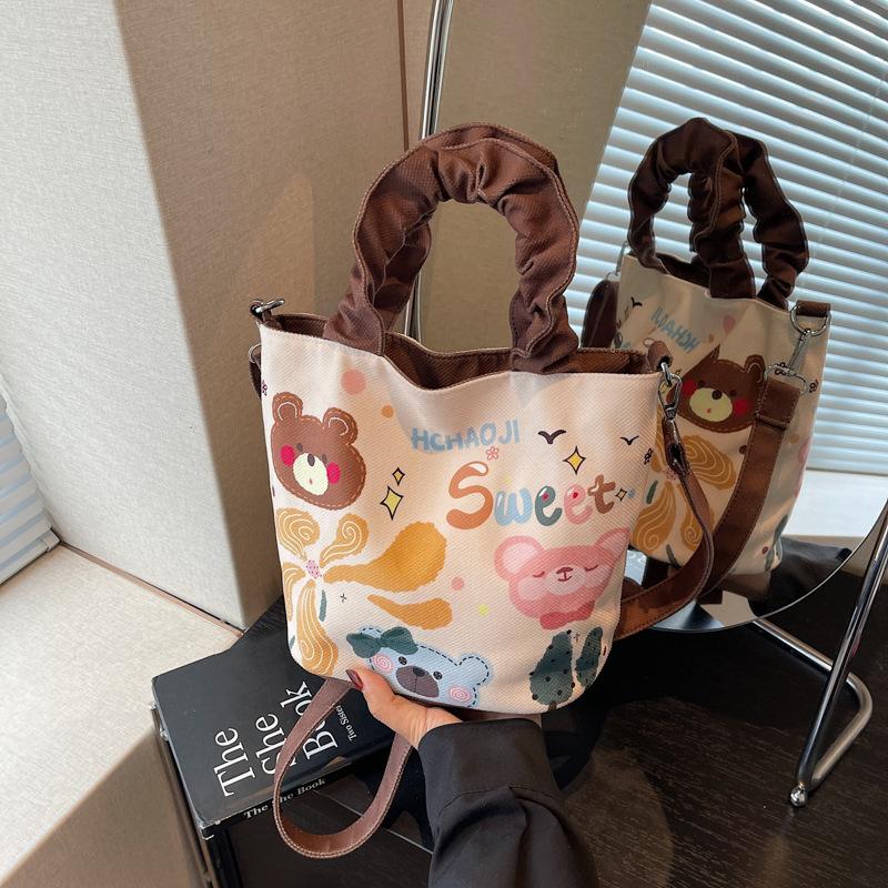 

Cartoon Bucket Bag Women s Color Contrast Painted Printed Handbag Crossbody Bag зелений