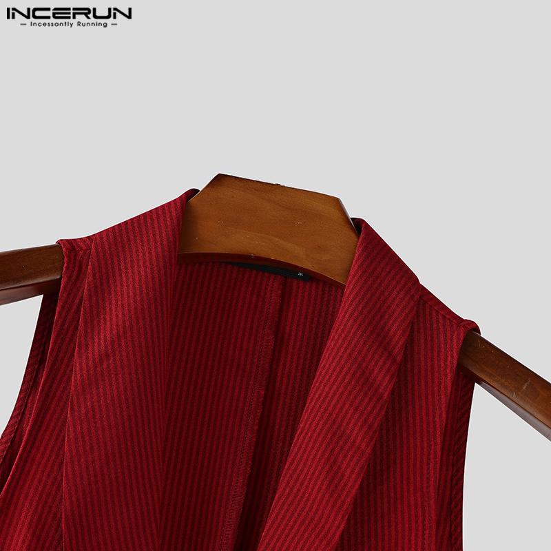 INCERUN Two Pieces Men Striped Sleeveless Vest and Zip-up Long Suit Pants Sets