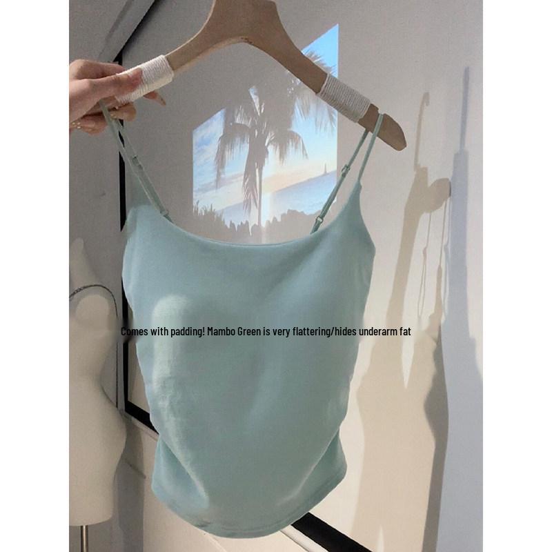 

Women s 2026 Blue Spaghetti Strap Tank Top with Built-in Bra – Stunning Summer One-Piece with Beautiful Back Design One Size with Adjustable Straps