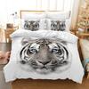 White Tiger Red Rose King Queen Duvet Cover Africa Big Cat 3D Polyester Bedding Set for Adult Teen