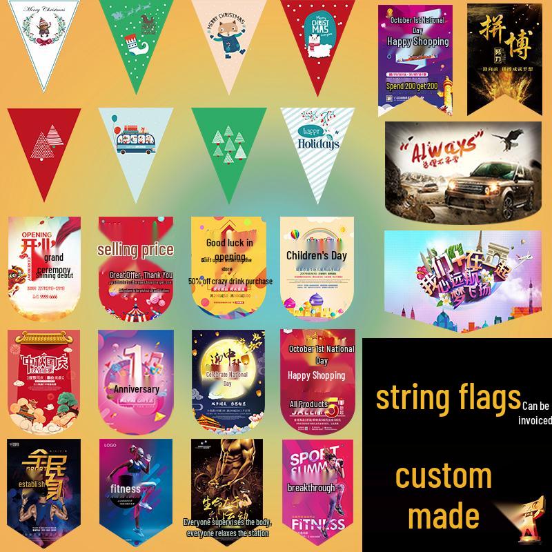 Colorful Triangle String Flags for Outdoor Celebrations and Store Decor