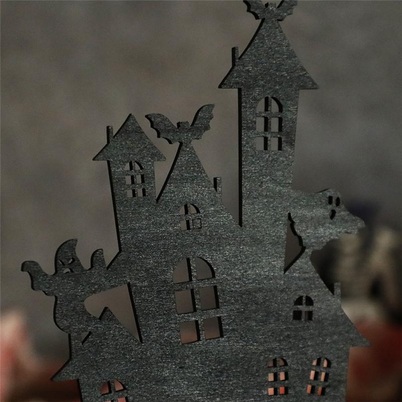 

M-Modern-Halloween Wooden Ornaments Decorative Wooden Silhouette Sketch Haunted House Desktop Decoration чёрный