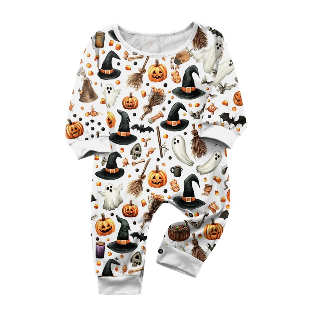 Family Matching Halloween Printed Pajama Set, Long Sleeve Top and Pants for Mom and Kids