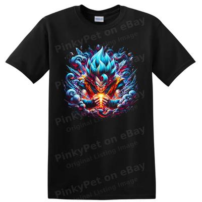 Goku Super Saiyan Blue Anime Warrior T Shirt W/ Energy Aura Graphic Design Tee