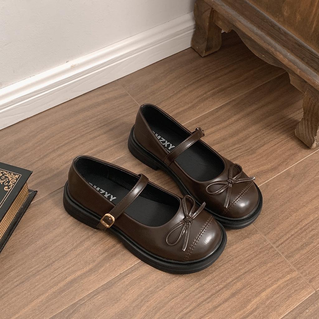 Popular black British style round head platform small leather shoes women's summer 2025 new models with skirts to increase the height Mary Jane singl