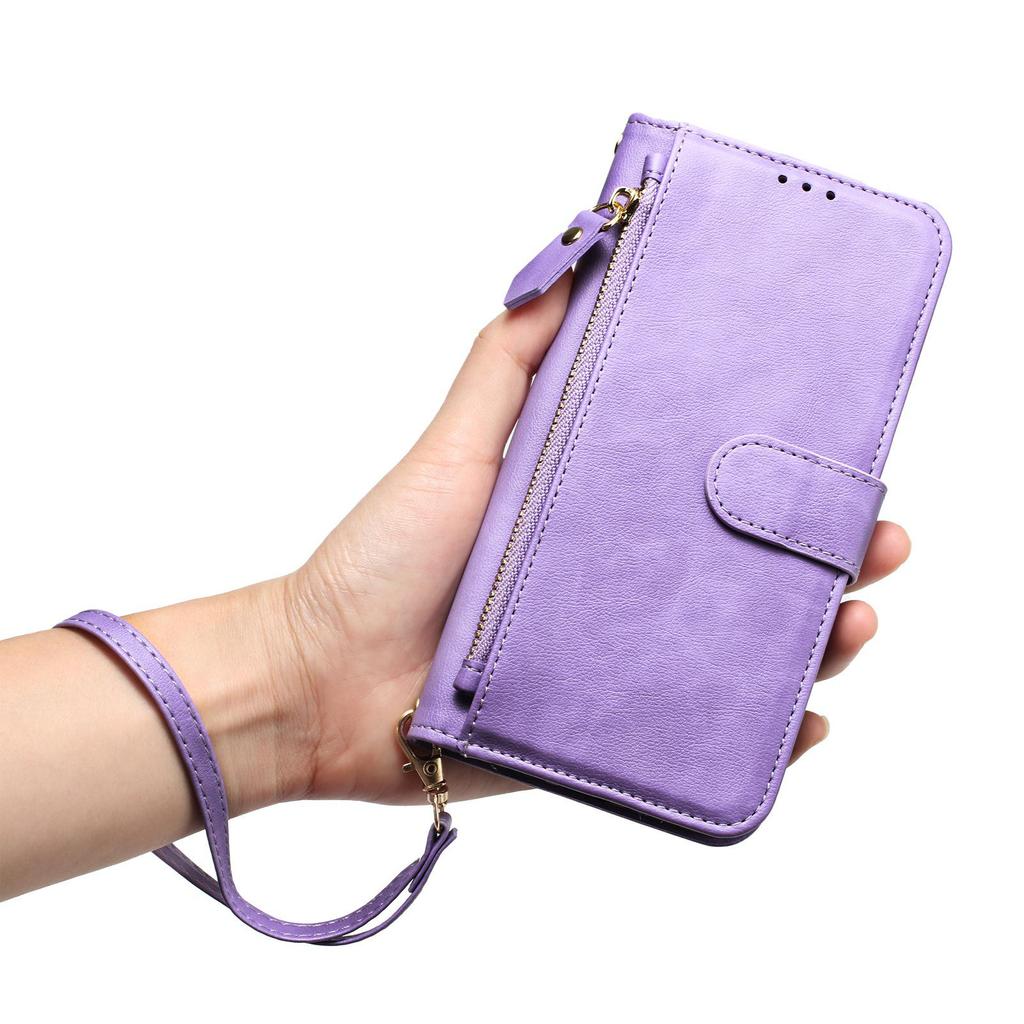 Compact Solid Color Zipper Phone Case with Card Slot & Anti-fall Protection