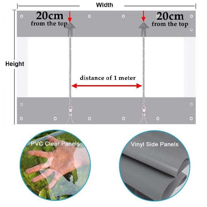 PVC Tarpaulin with Two Zippers Thickened 0.35mm 450 G/m² Waterproof Tarp Vinyl Outdoor Curtains For Patio Pergola Gazebo Porch