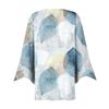 Women's Casual V Neck Loose Fit Blouse Seven Quarter Sleeve Floral Print Button Front Ruffle Sleeve Shirt