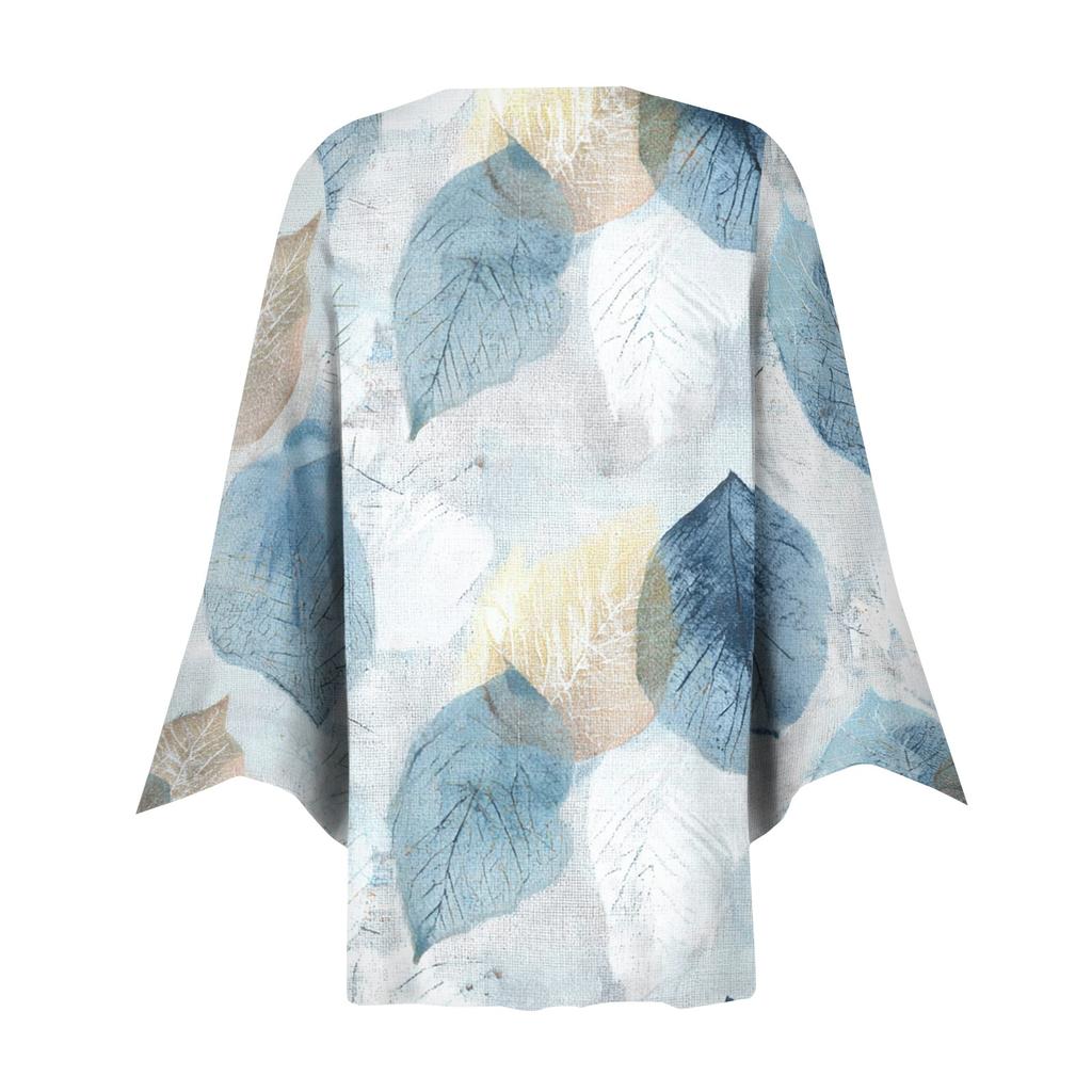 Women's Casual V Neck Loose Fit Blouse Seven Quarter Sleeve Floral Print Button Front Ruffle Sleeve Shirt