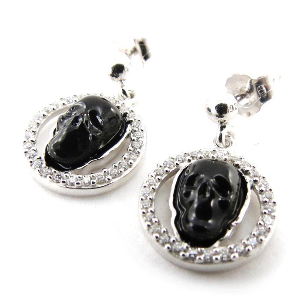 Les Trésors De Lily [J3116] - Silver Earrings 'Skull' Black Silver (rhodium Plated) - 18x11 Mm