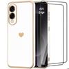 Case for Samsung Galaxy S25 Edge - BOOLING - Silicone Heart Pattern Shockproof Flexible White - 2 Tempered Glasses