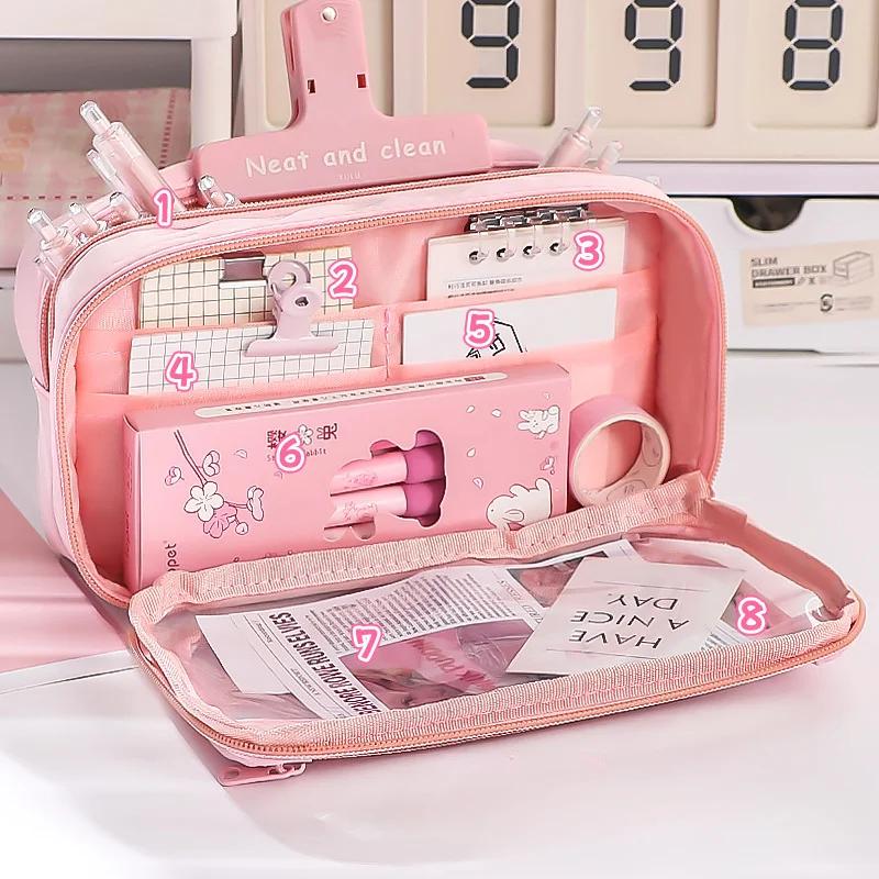 1PC New Large Capacity Stationery Bag, Stationery Pencil Steel Note Pen Storage Bag, Pencil Case, Portable Cosmetic Storage Bag