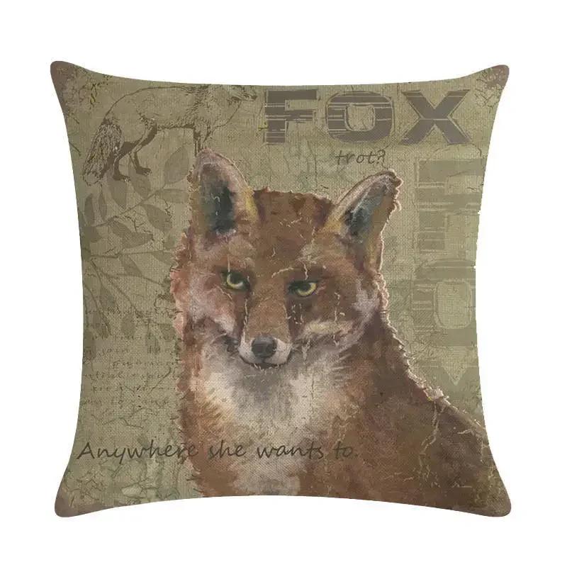 45x45cm Animal Polyester Cushion Cover Bear Pillowcase Wolf Owl Fox Moose Deer Elk Vintage Throw Pillow Cover