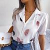 Women Summer Suit Collar Feather Loose Short Sleeve Shirt Blouses Loose All Match Tops