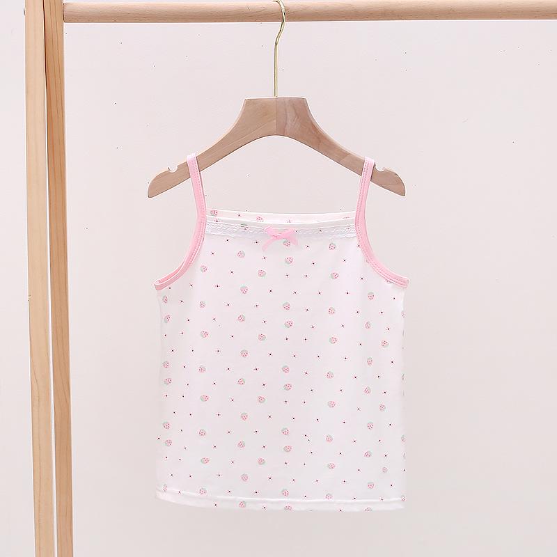 Sommerliches Mädchen-Baumwoll-Spitzen-Erdbeer-Top mit Spaghetti-Trägern - Koreanischer Stil