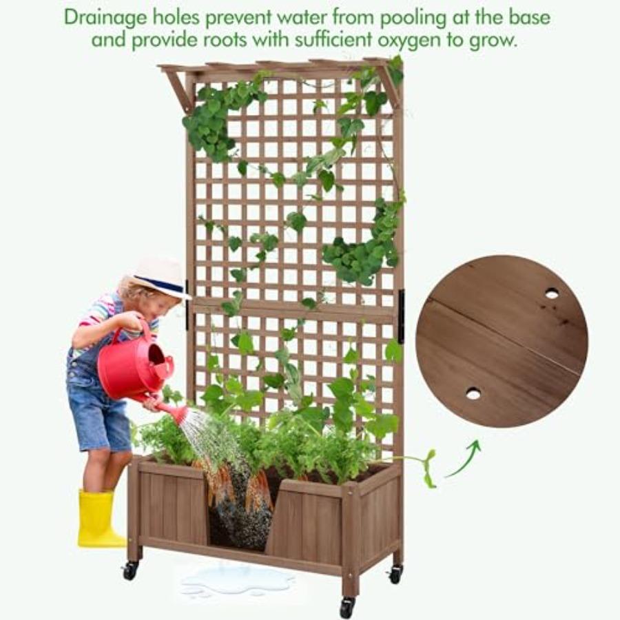 72 H Horticulture Garden Planter with Trellis for Vine Climbing Plants Raised Box Outdoor w/Drainage Holes Raised Garden Bed Pl