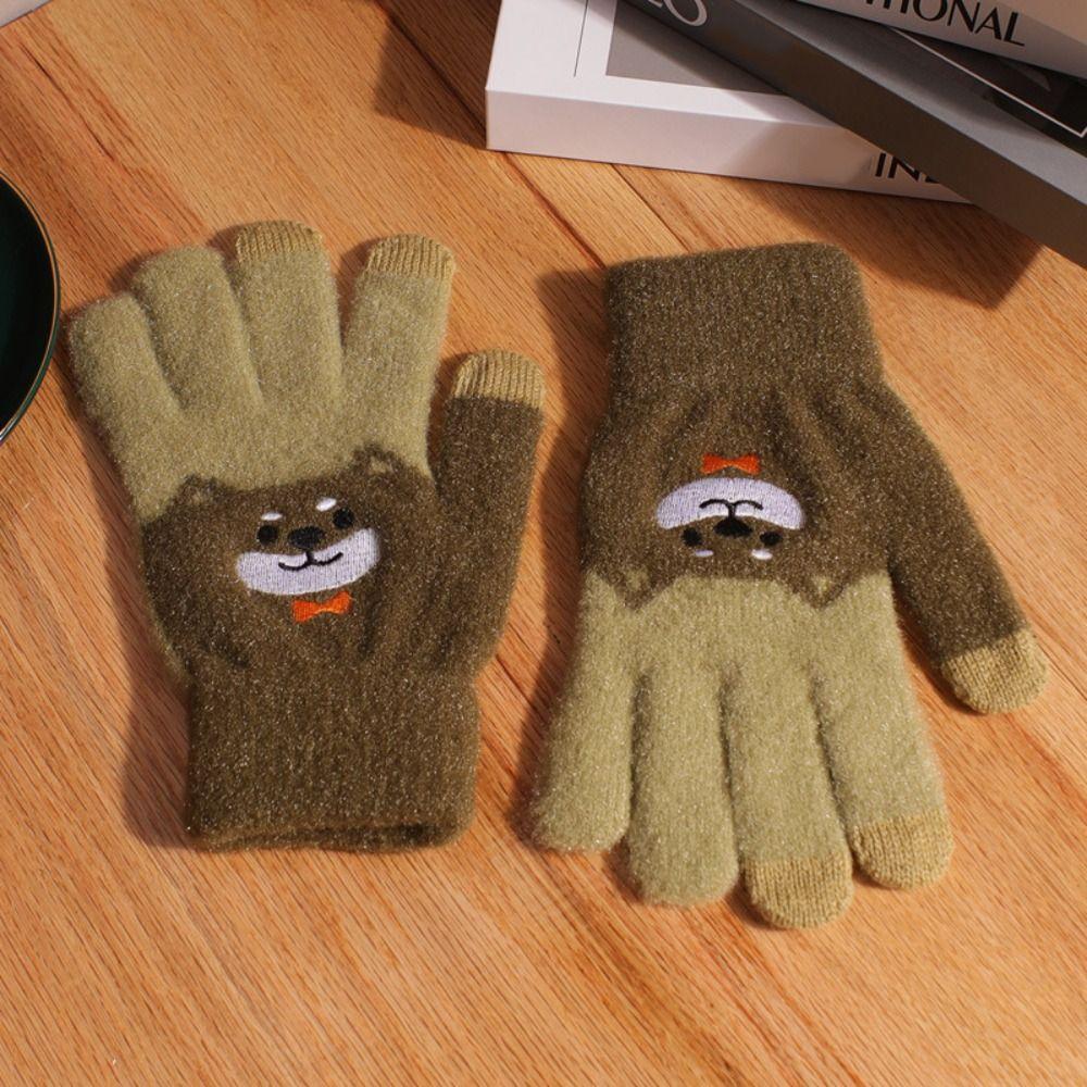 

Soft Full Finger Gloves Windproof Cycling Mittens Cute Students Knitted Gloves жовтий