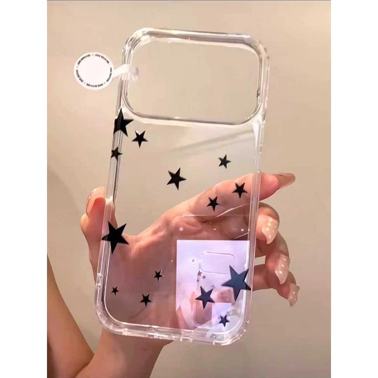 Sweet and Cool Black Stars Are Suitable for IP17Promax Mobile Phone Case Apple 16/15Pro Space Case 14 Transparent New Model.