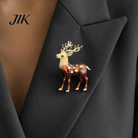 Alloy Lapel Pin Christmas Reindeer Brooch Pin, Rhinestone Elk Sweater Clothing Accessories Cardigan Coat Suits Accessories, Jewelry Gift for Xmas