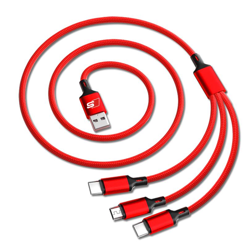 Car Emblem 3in1 Type C Lightning Micro USB Fast Charging Cable for Audi C5 C6 C7 A4 B6 B8 B7 A6 A3 A5 Q3 Q5 Q7 8P S3 S5 S1 S4 S2 RS3 RS4 RS5 RS6 RS8