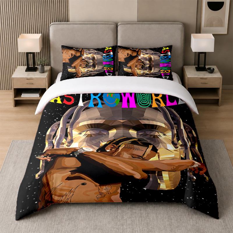 3Pcs Bed Set,Travis Scott 1 Duvet Cover and 2 Pillowcases, Printed Bedding Decor For Guest Room