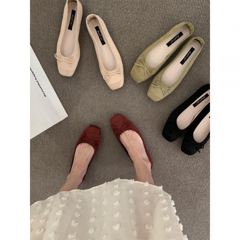 Evening bow flat bottom one pedal French single shoes soft sole grandma shoes gentle women's shoes autumn and summer light mouth shoes ladyshoes