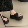 Muffin Thick-soled High-heeled Set of Toe Cool Slippers for Women's Summer Wear 2025 New Models with Skirts, Rhinestones, Flip-flops, Sandals.