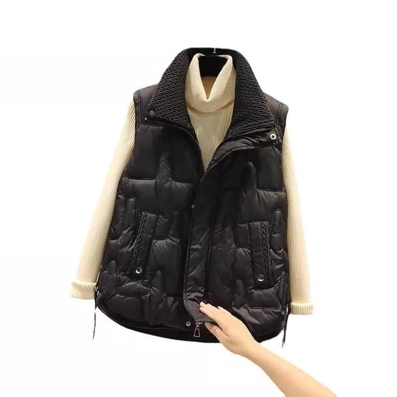 Down cotton vest women's new fashion short loose and versatile simple and light sleeveless stand-up collar