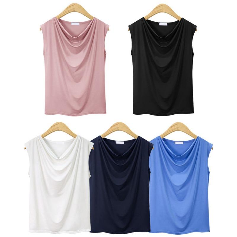 Sommer Casual Ensfarget Cowl Neck Tank Klassisk Passform Ermeløs T-skjorte for Kvinner Basis Tank Kvinners Pendler Mote Tank Bomullstopper T-skjorter